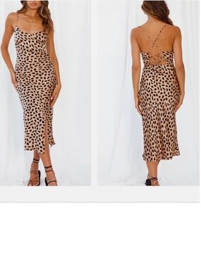 Fortunate one Women’s Next Flight Home Midi Dress Black & Tan Print. Size XS.NWT